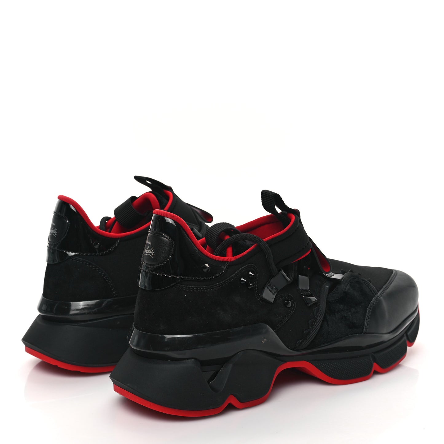 Neoprene Calfskin Mens Red Runner Flat Sneakers 42 Black