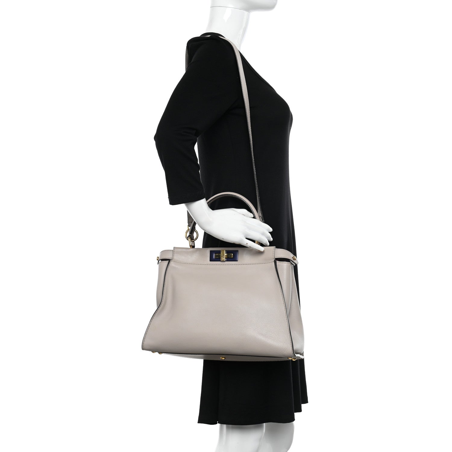 Fendi Vitello Seta Shiny Nappa Medium Peekaboo Iconic Satchel Grigio Polvere Magenta 2 of 10