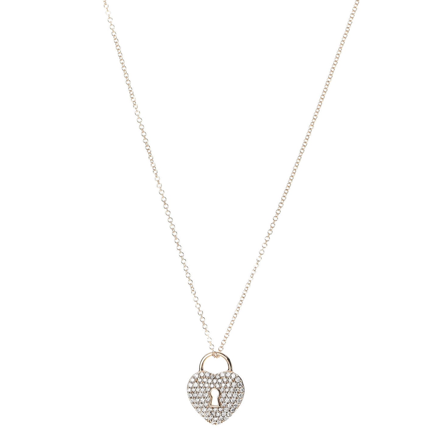 18K Rose Gold Diamond Heart Lock Pendant Necklace