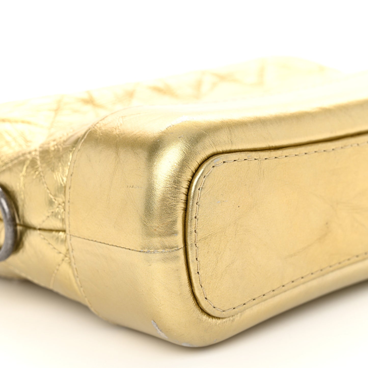 Metallic Aged Calfskin Quilted Small Gabrielle Hobo Gold