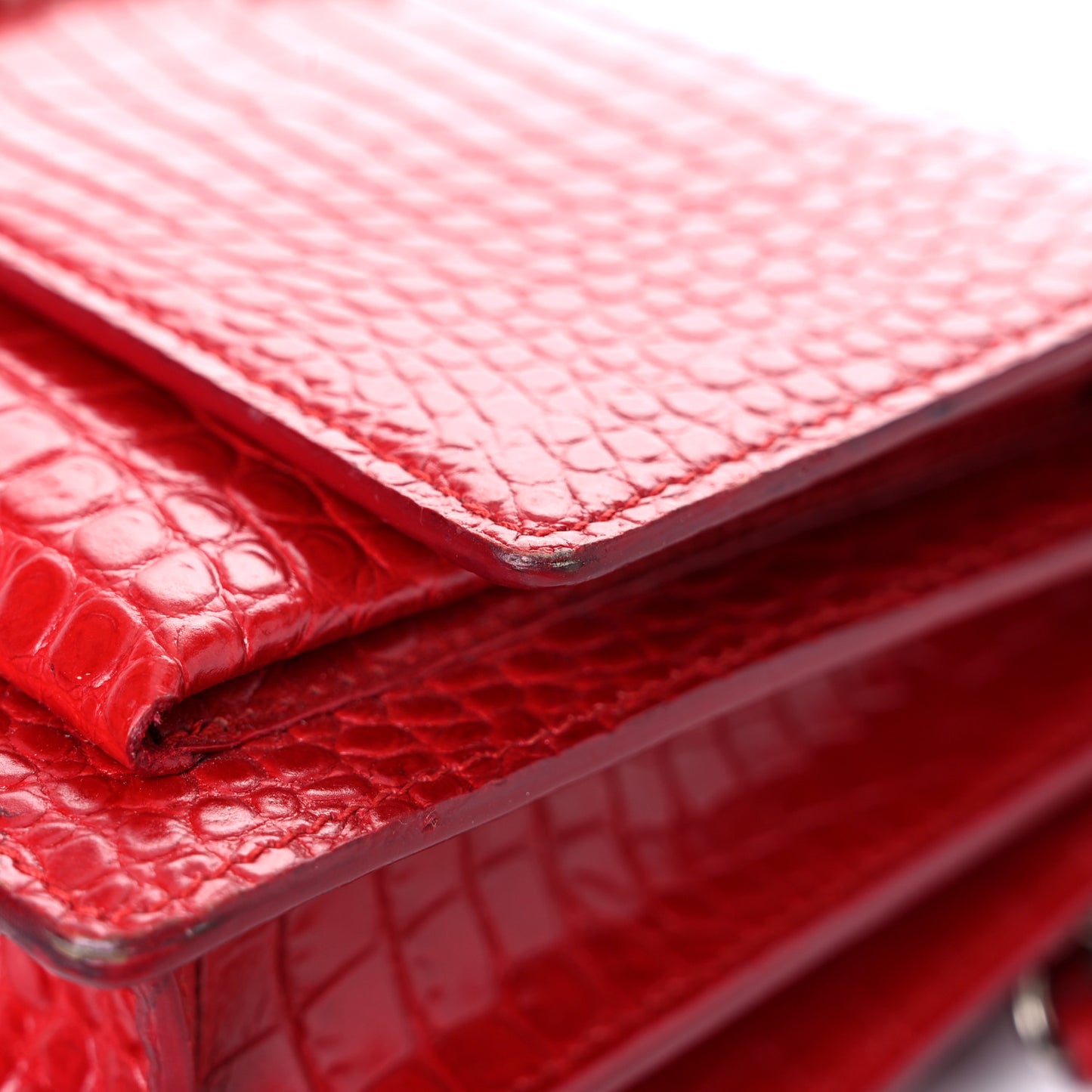 Calfskin Crocodile Embossed Medium Monogram Sunset Rouge Eros