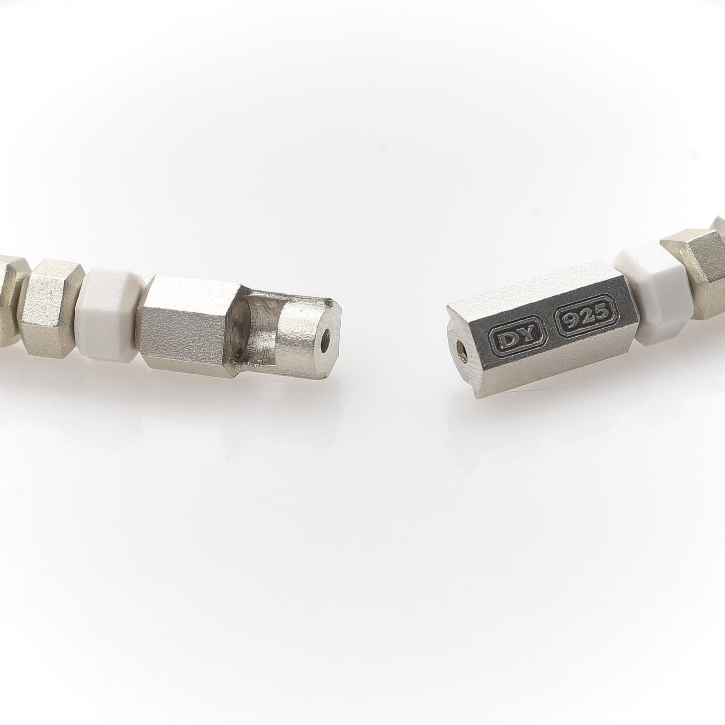 Sterling Silver Hex Bead Bracelet White