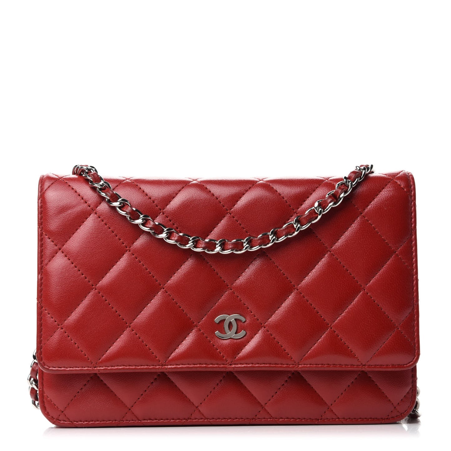 Lambskin Quilted Wallet on Chain WOC Red