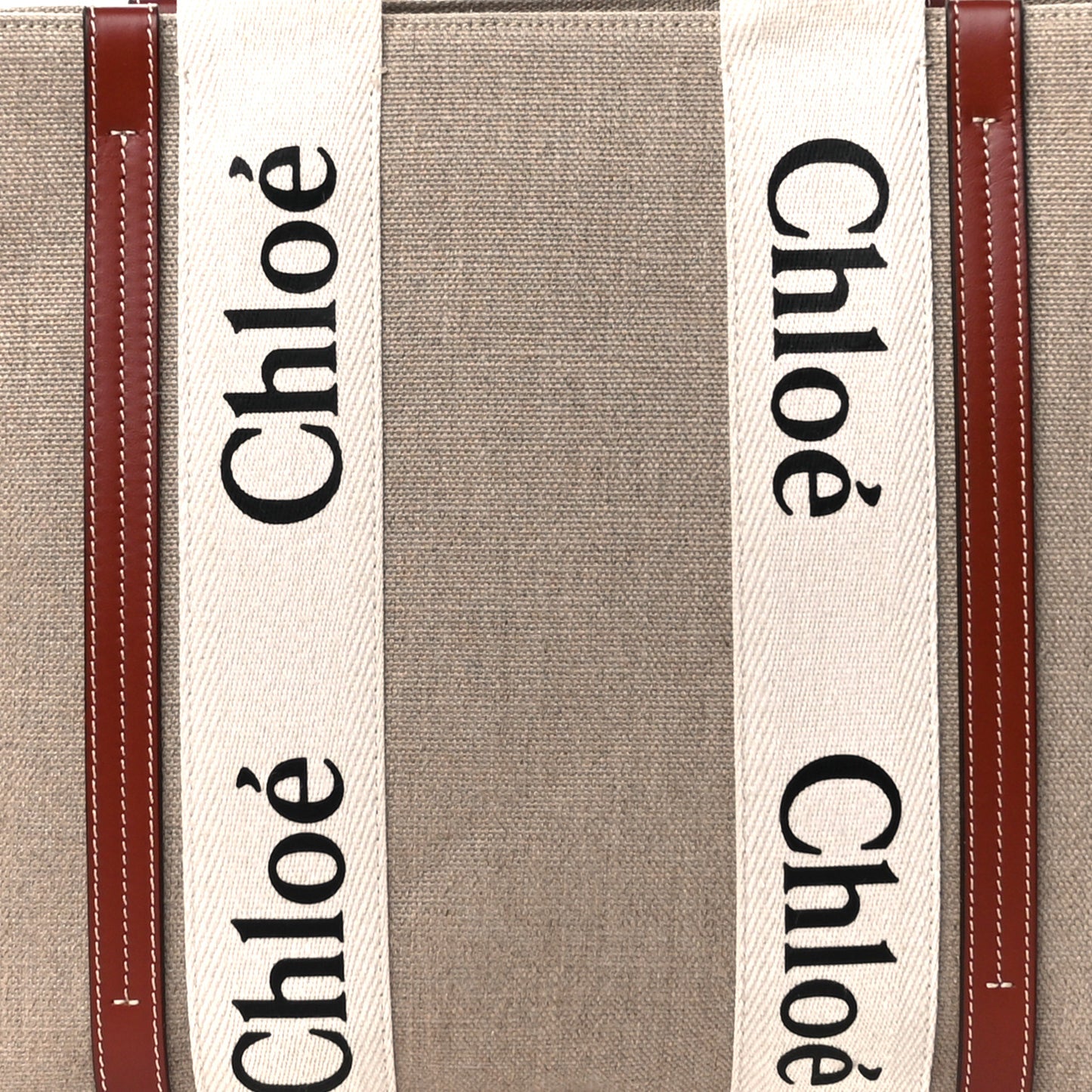 Linen Calfskin Medium Woody Ribbon Tote White Brown