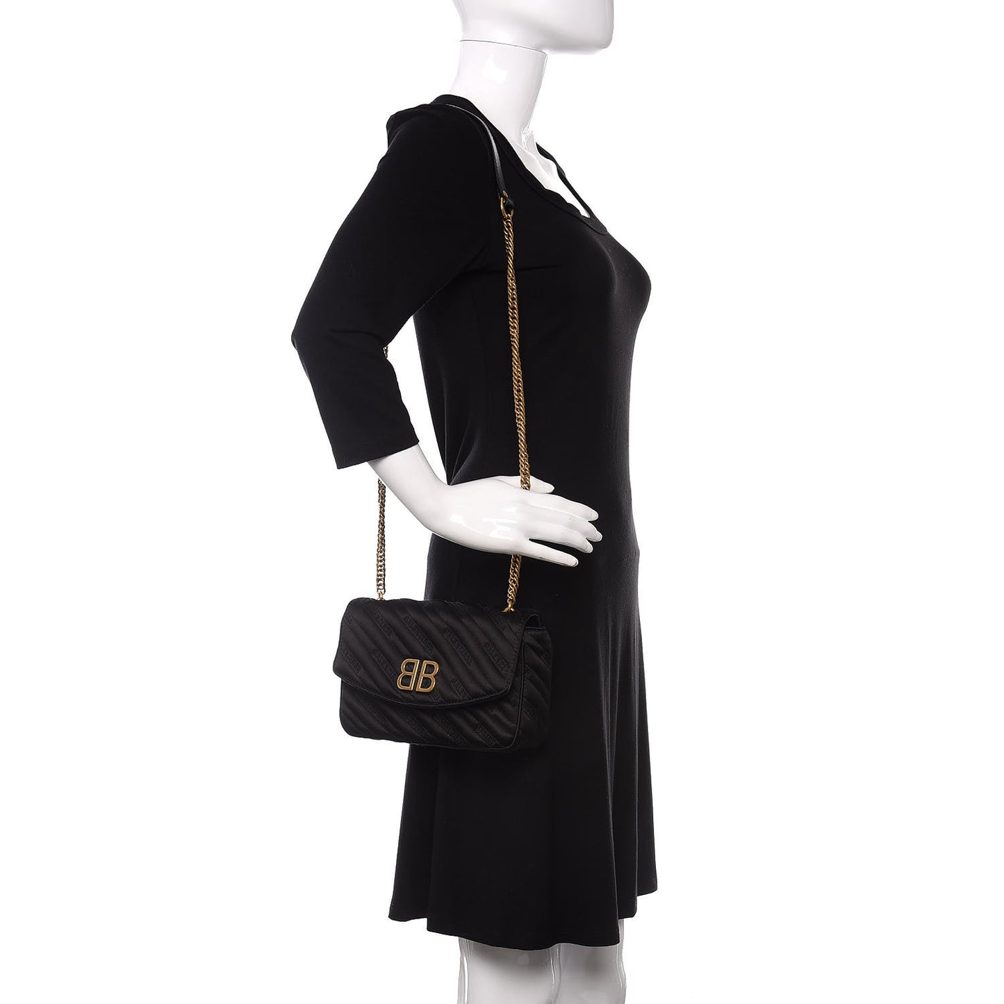Satin Jacquard Logo Matelasse BB Chain Wallet Black