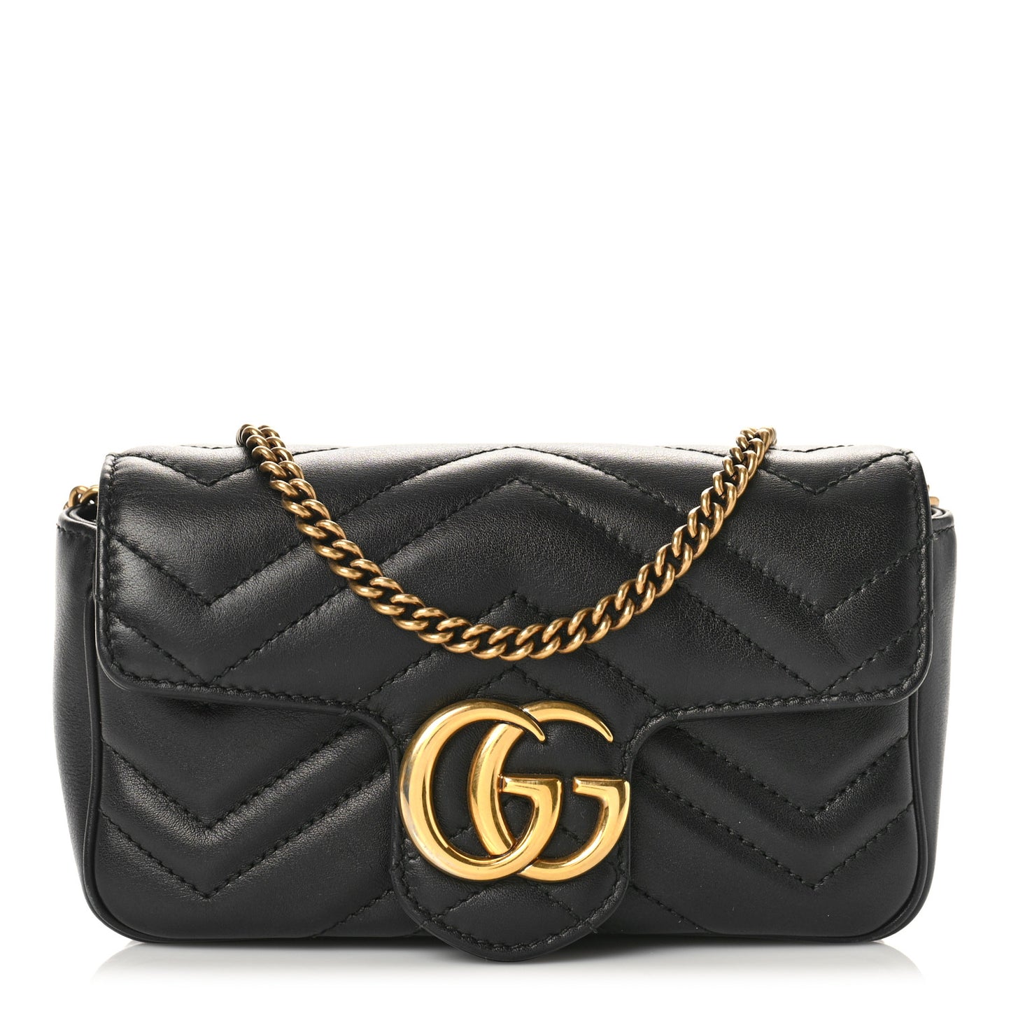 Calfskin Matelasse Super Mini GG Marmont Shoulder Bag Black