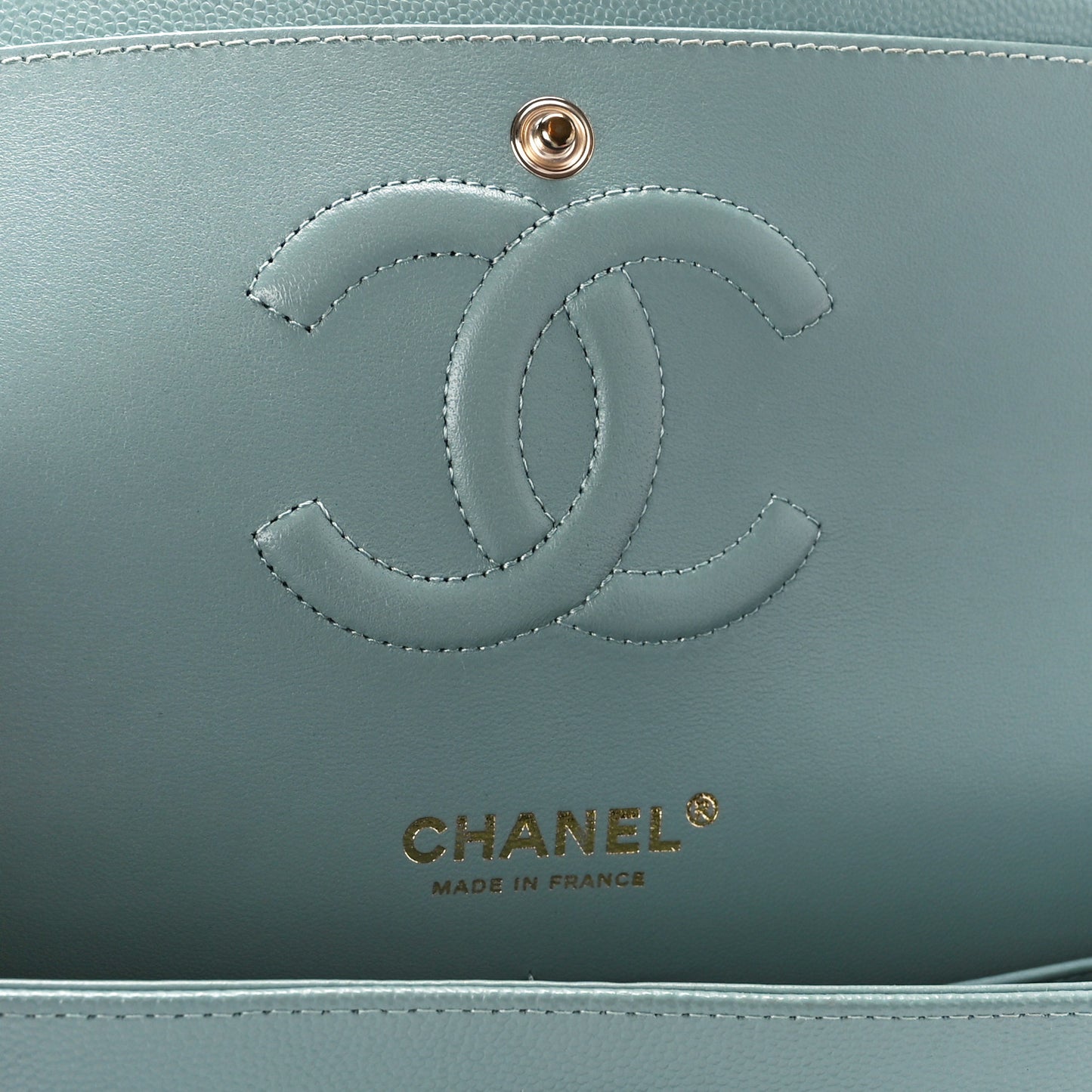 Caviar Quilted Medium Double Flap Light Blue