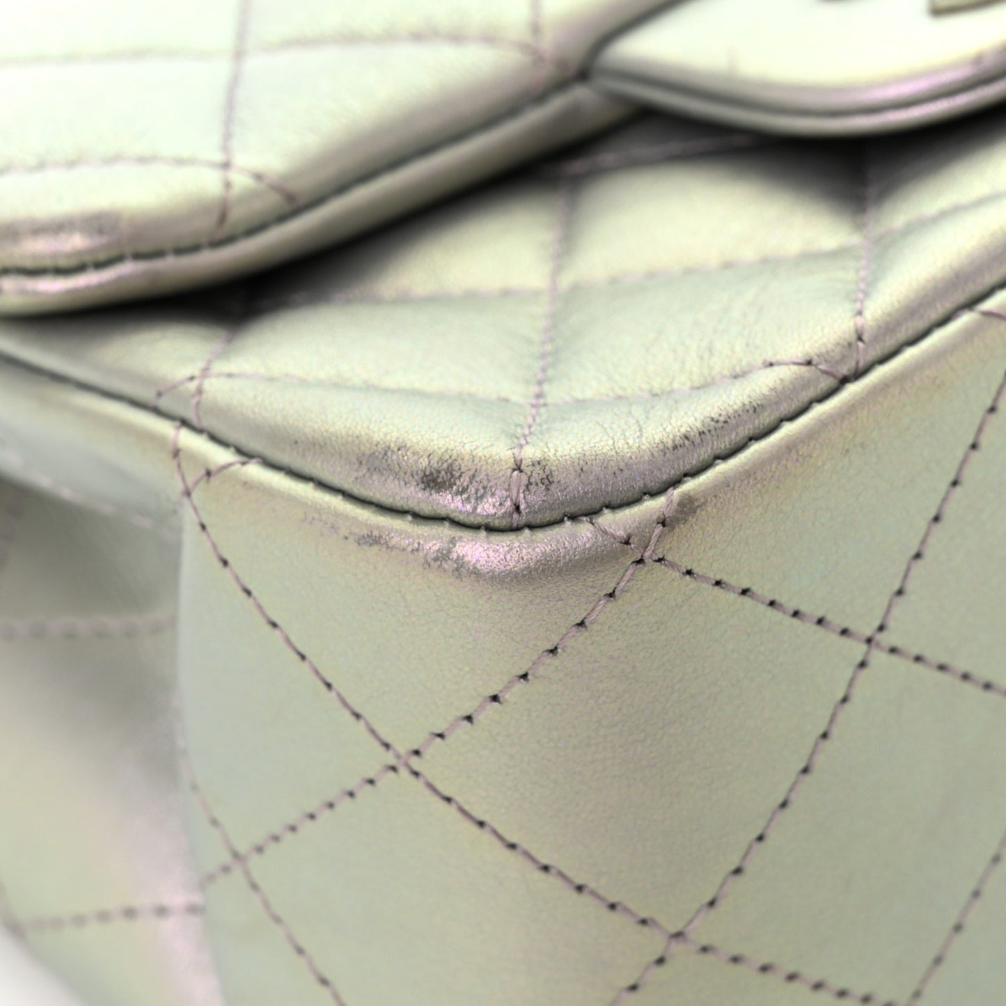 Iridescent Lambskin Quilted Mini Square Flap Light Purple