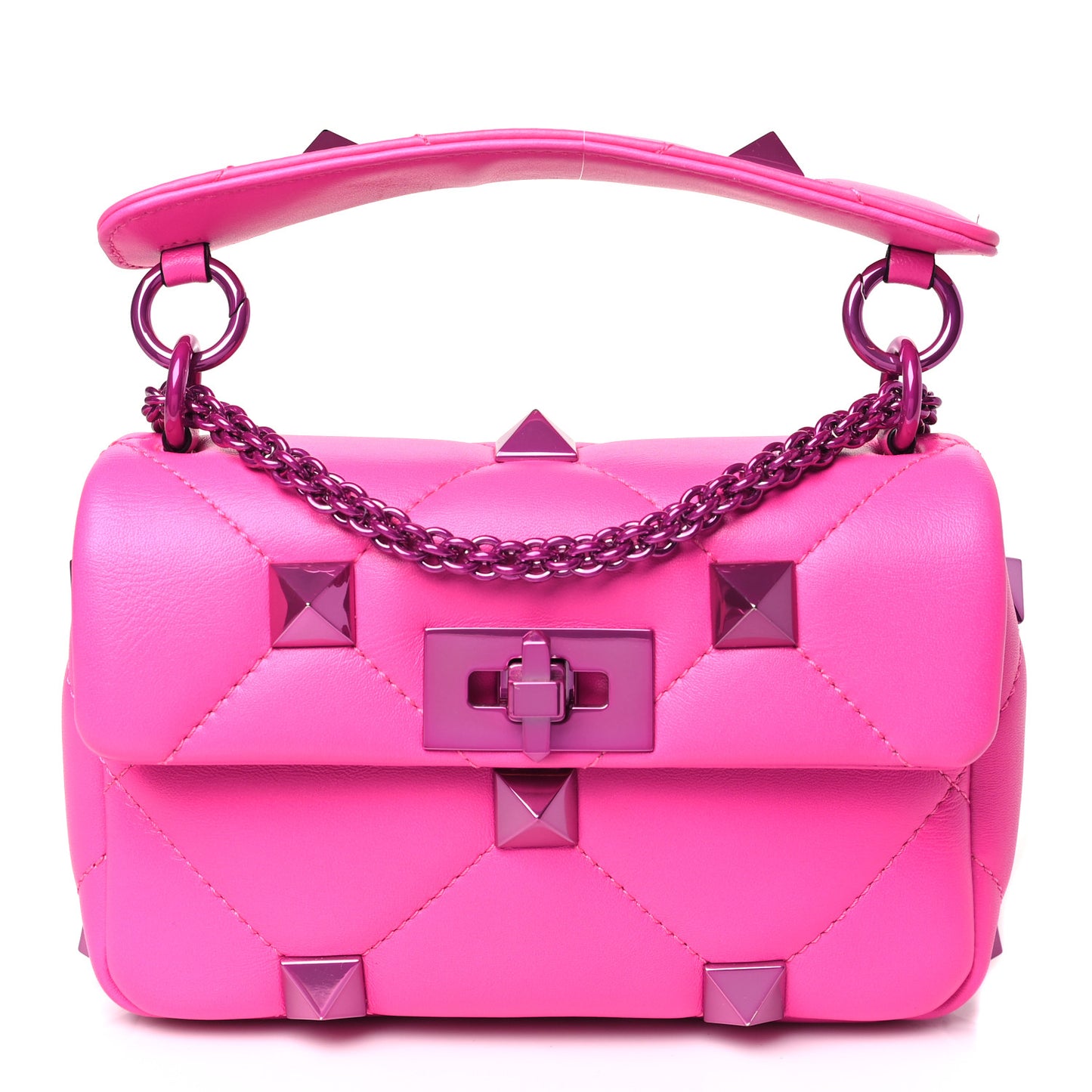 Nappa Lacquer Monochrome Small Roman Stud Shoulder Bag Pink PP
