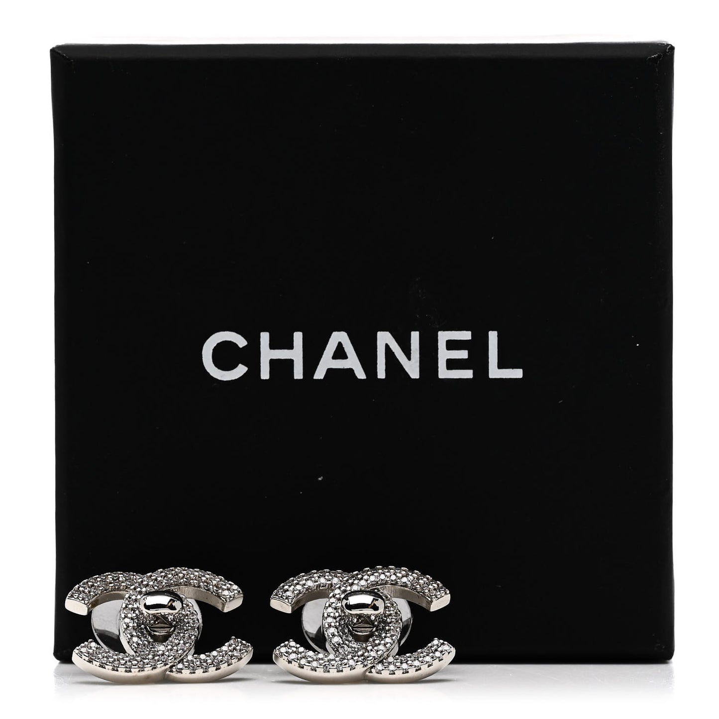 Crystal CC Turnlock Earrings Silver