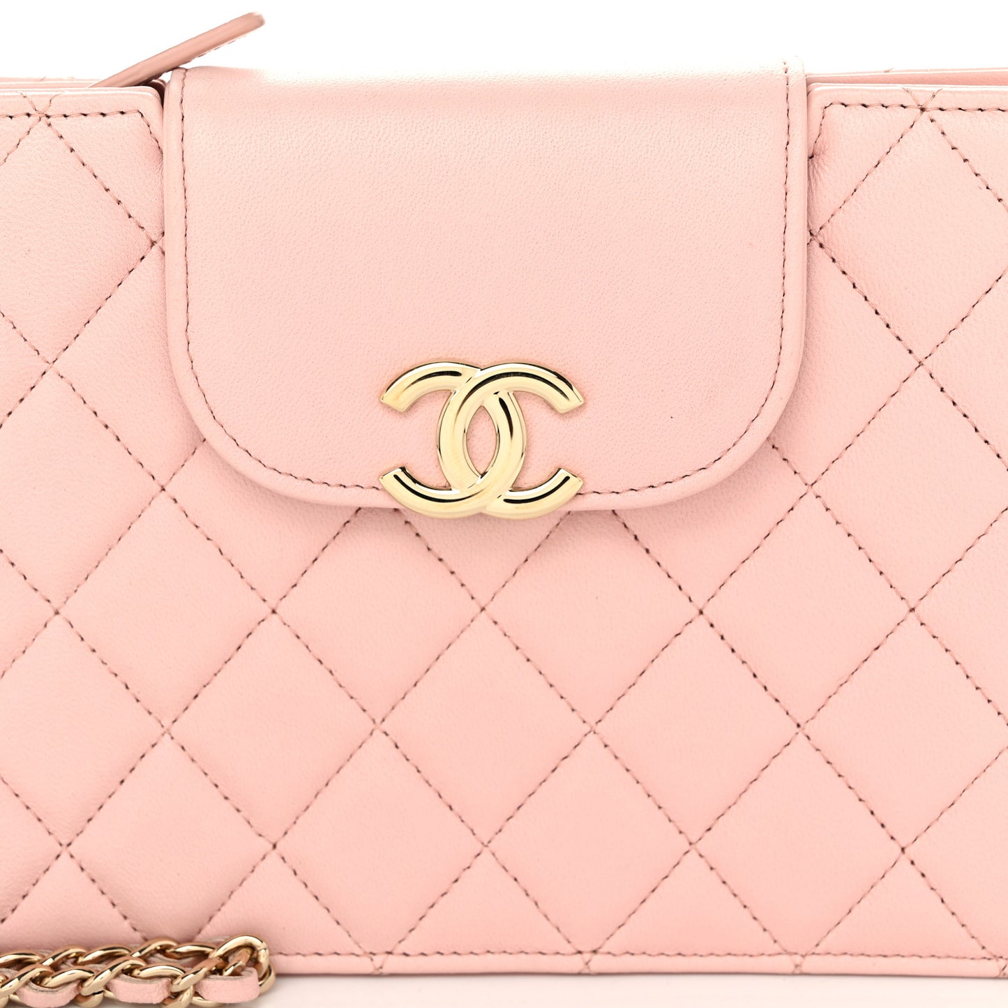 Lambskin Quilted CC Pouch Wristlet Pink