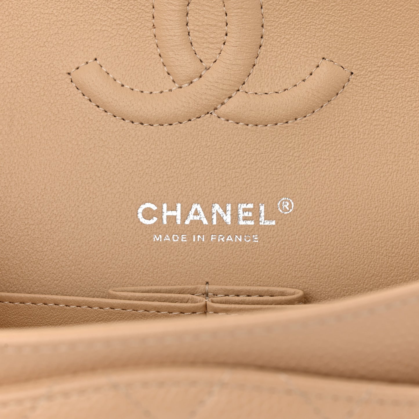 Caviar Quilted Medium Double Flap Beige