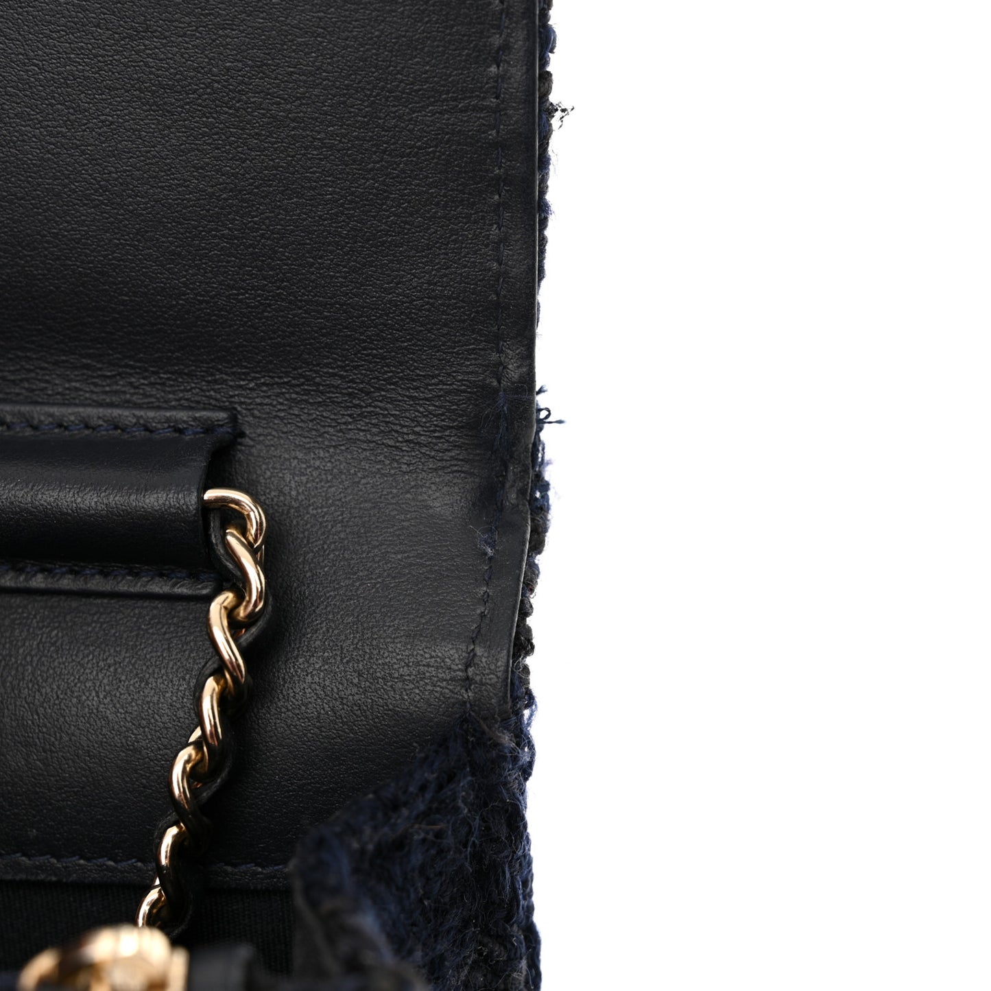 Tweed Shearling Quilted Chanel Wallet On Chain WOC Navy Black