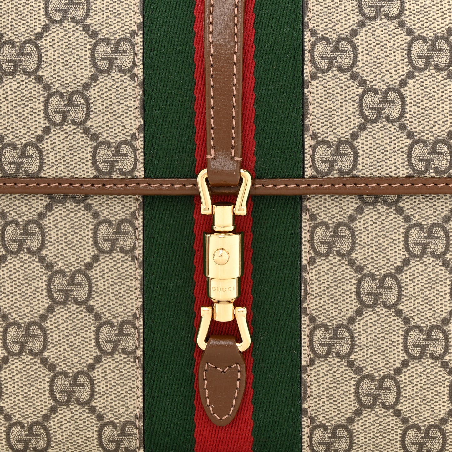 GG Supreme Monogram Azalea Calfskin Web Jackie 1961 Belt Bag 90 36 Beige Ebony Brown Sugar