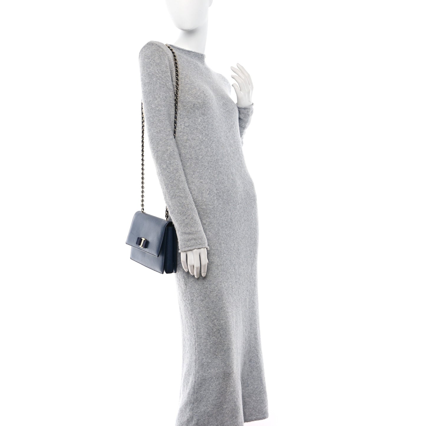 Printed Calfskin Vara Bow Chain Flap Crossbody Navy
