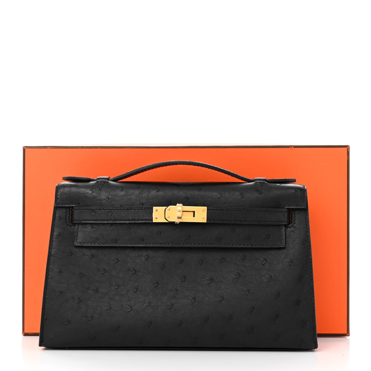Ostrich Kelly Pochette Black