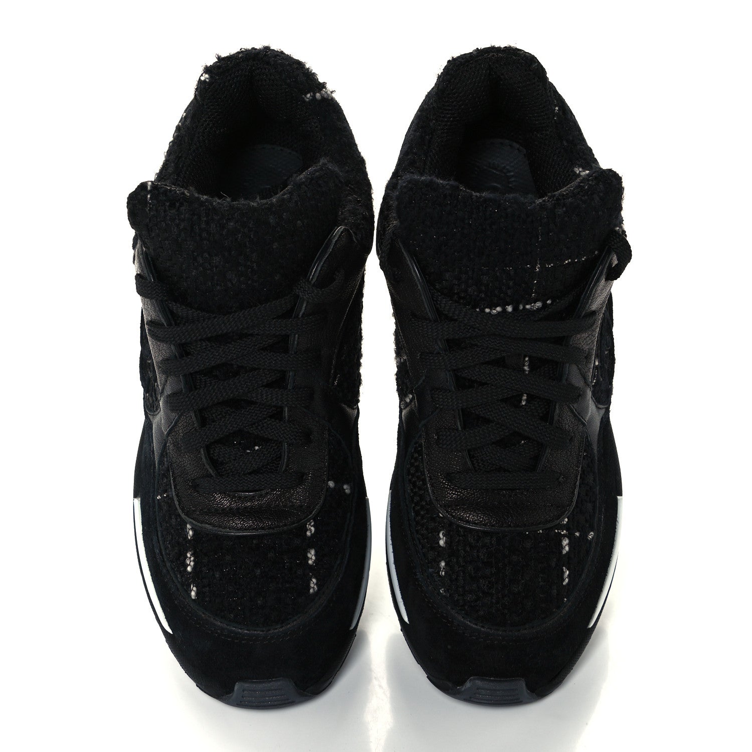 Chanel Tweed Suede Goatskin CC Sneakers 37 Black White 5 of 12