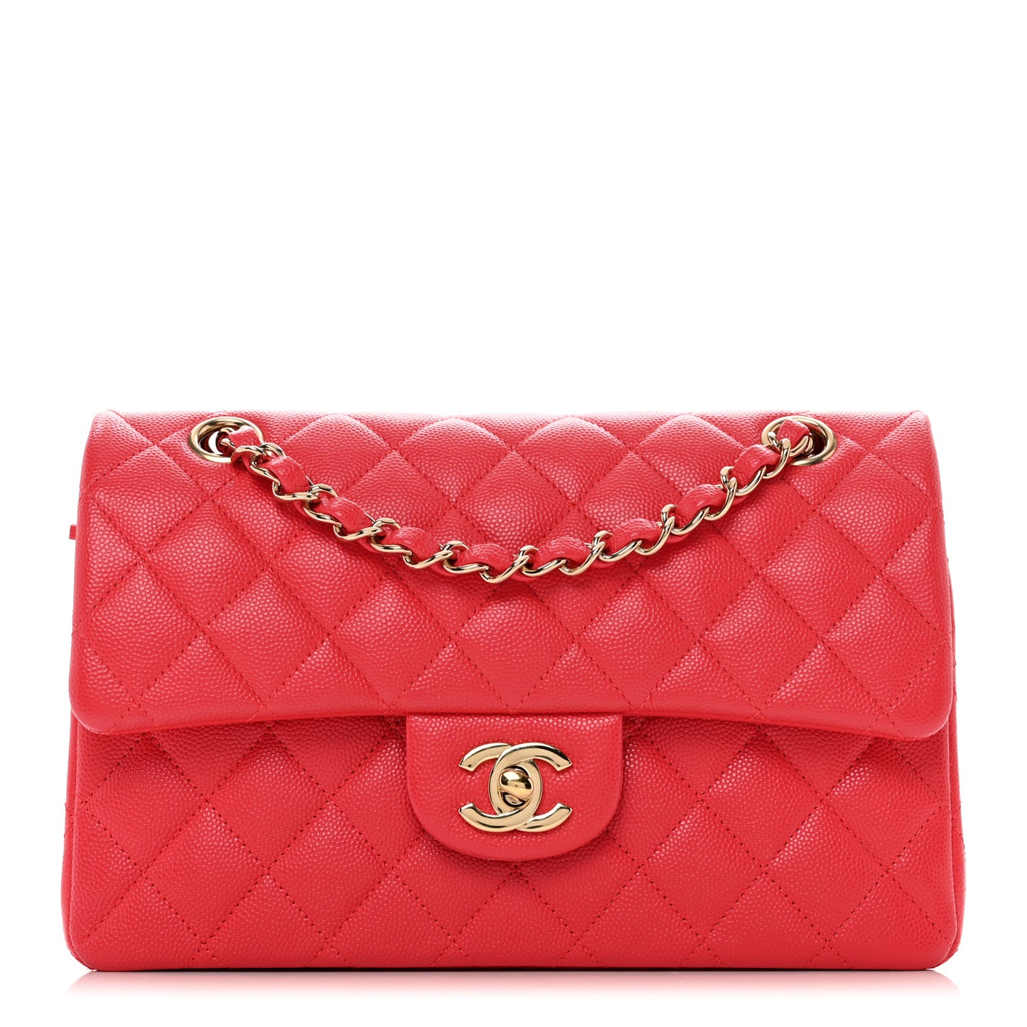 Caviar Quilted Small Double Flap Red