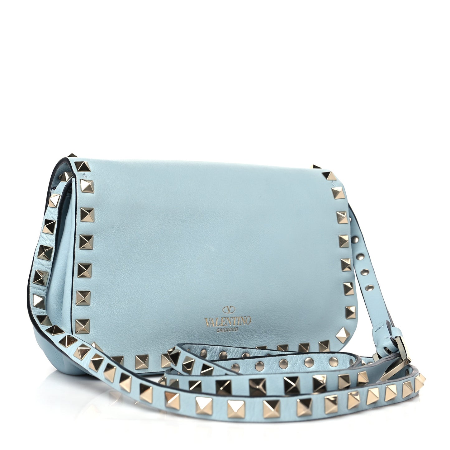 Vitello Mini Rockstud Flap Saddle Crossbody Bag Sky Sorbet