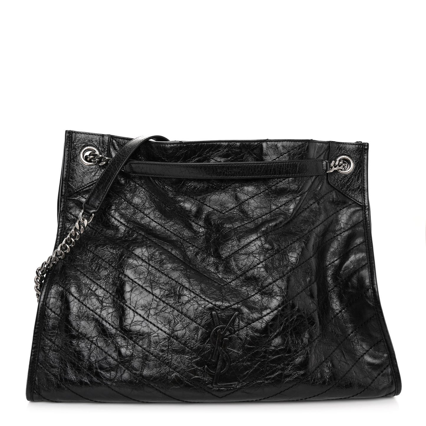 Crinkled Calfskin Matelasse Monogram Niki Shopper Tote Black