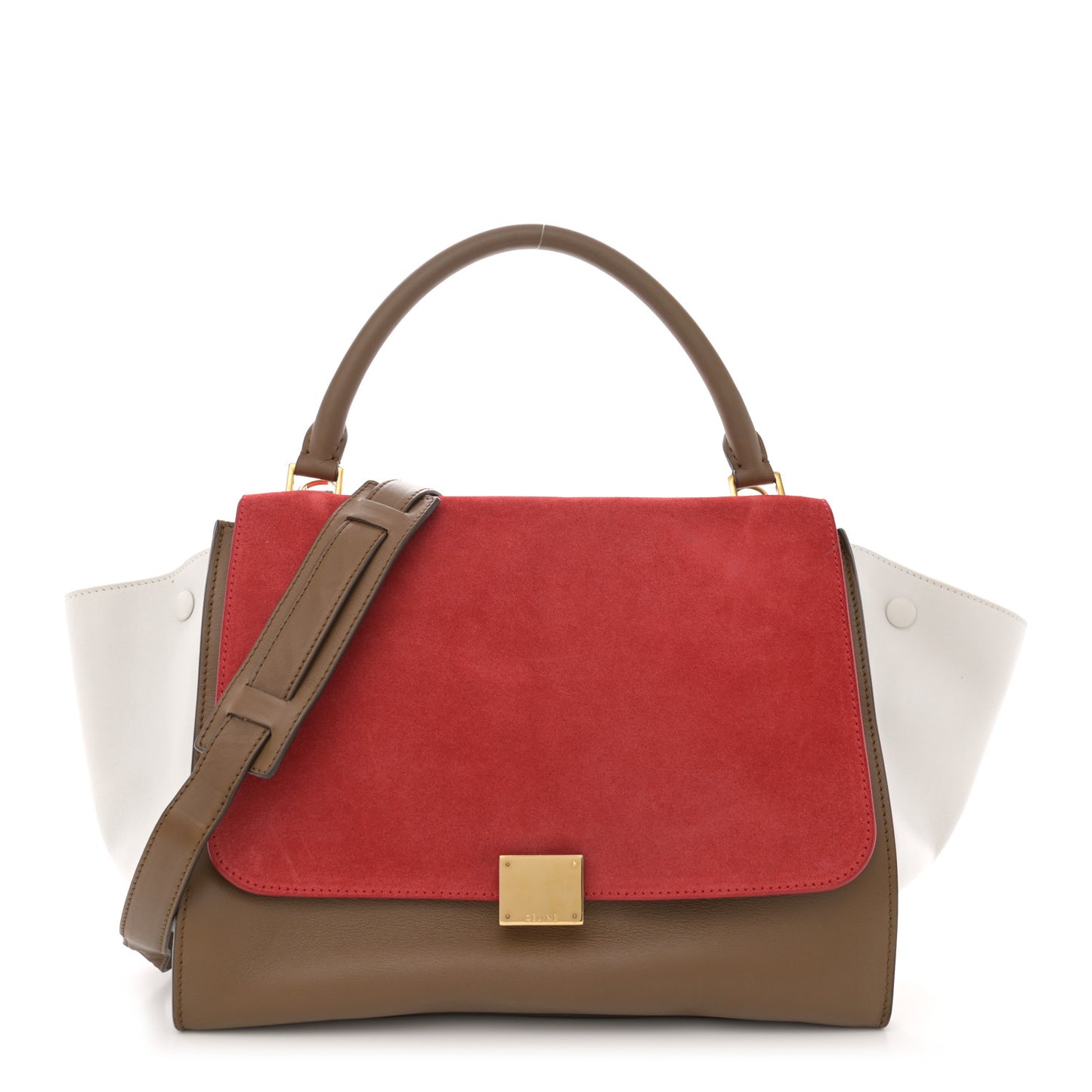 Smooth Calfskin Suede Medium Tri-Color Trapeze Vermillion