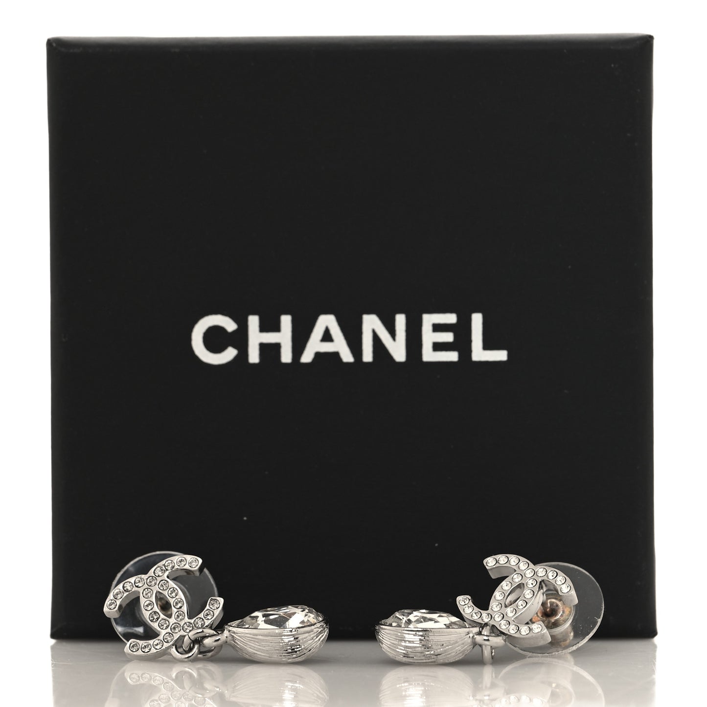 Crystal CC Teardrop Earrings Silver