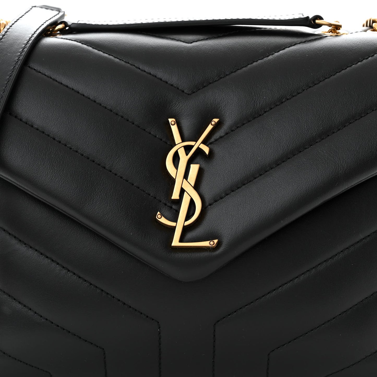 Calfskin Y Quilted Monogram Small Loulou Chain Satchel Black
