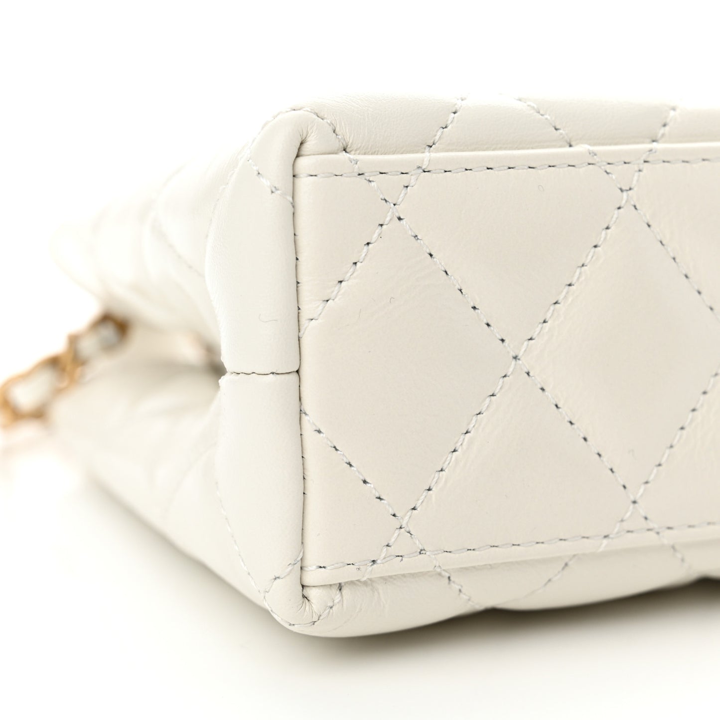 Shiny Aged Calfskin Quilted Nano Kelly Shopper White