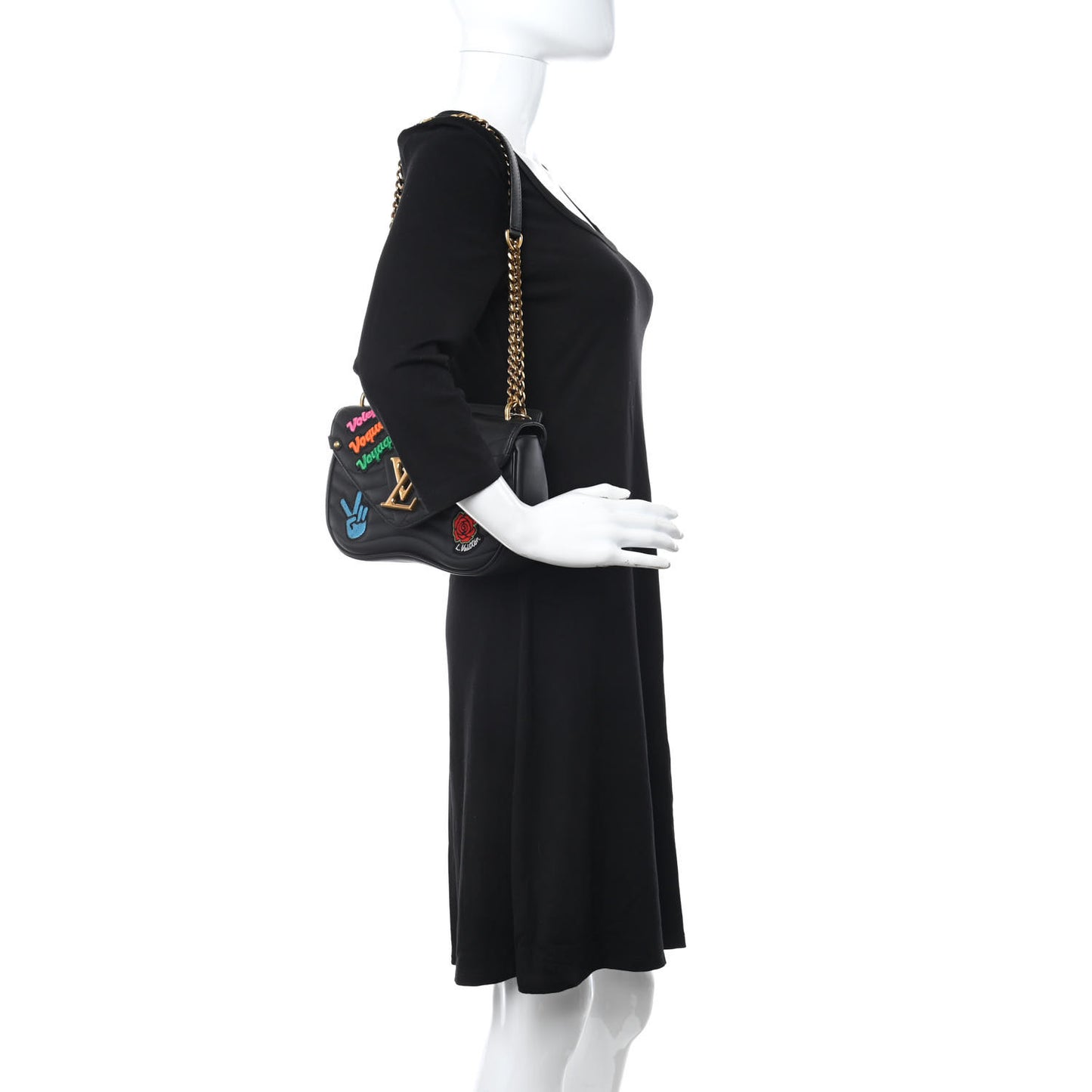 Calfskin Embroidered New Wave Chain MM Black