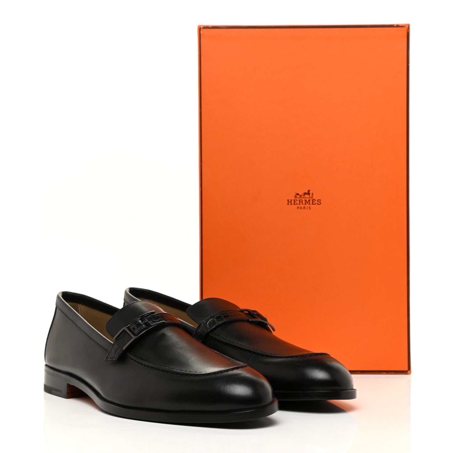 Calfskin Shiny Alligator Mens Monterey Loafers 44 Black