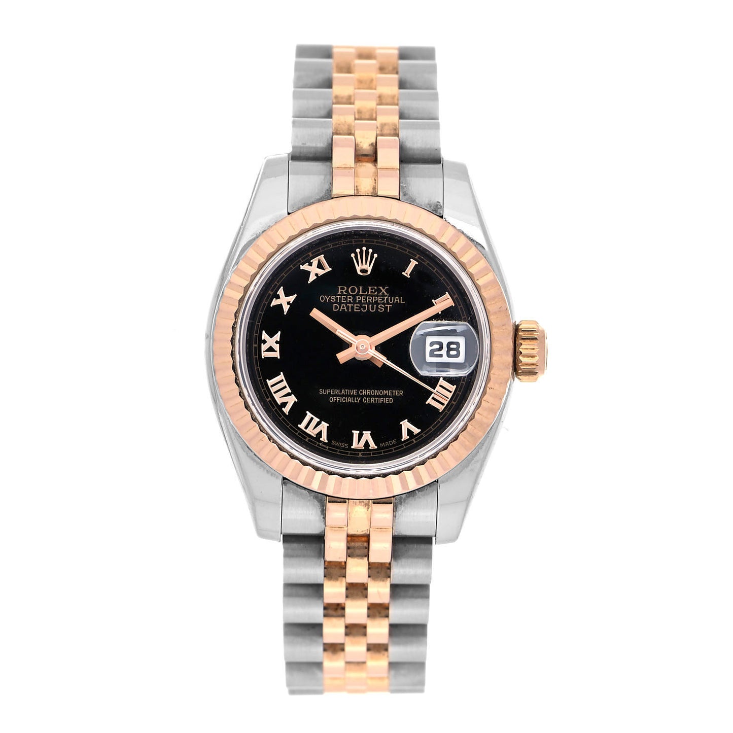 Stainless Steel 18K Everose Gold 26mm Oyster Perpetual Datejust Watch Black Roman 179171