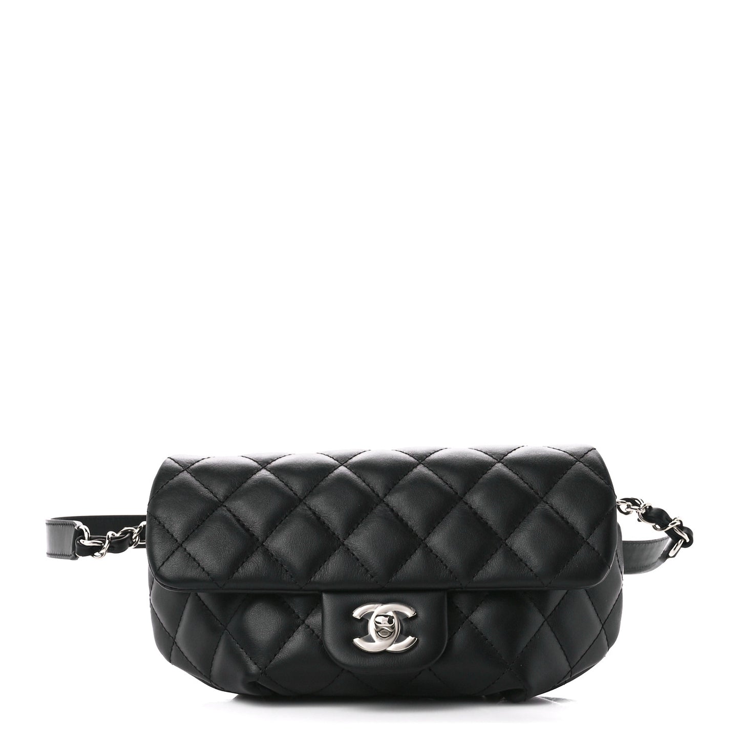 Calfskin Quilted CC Uniform Flap Belt Bag Black
