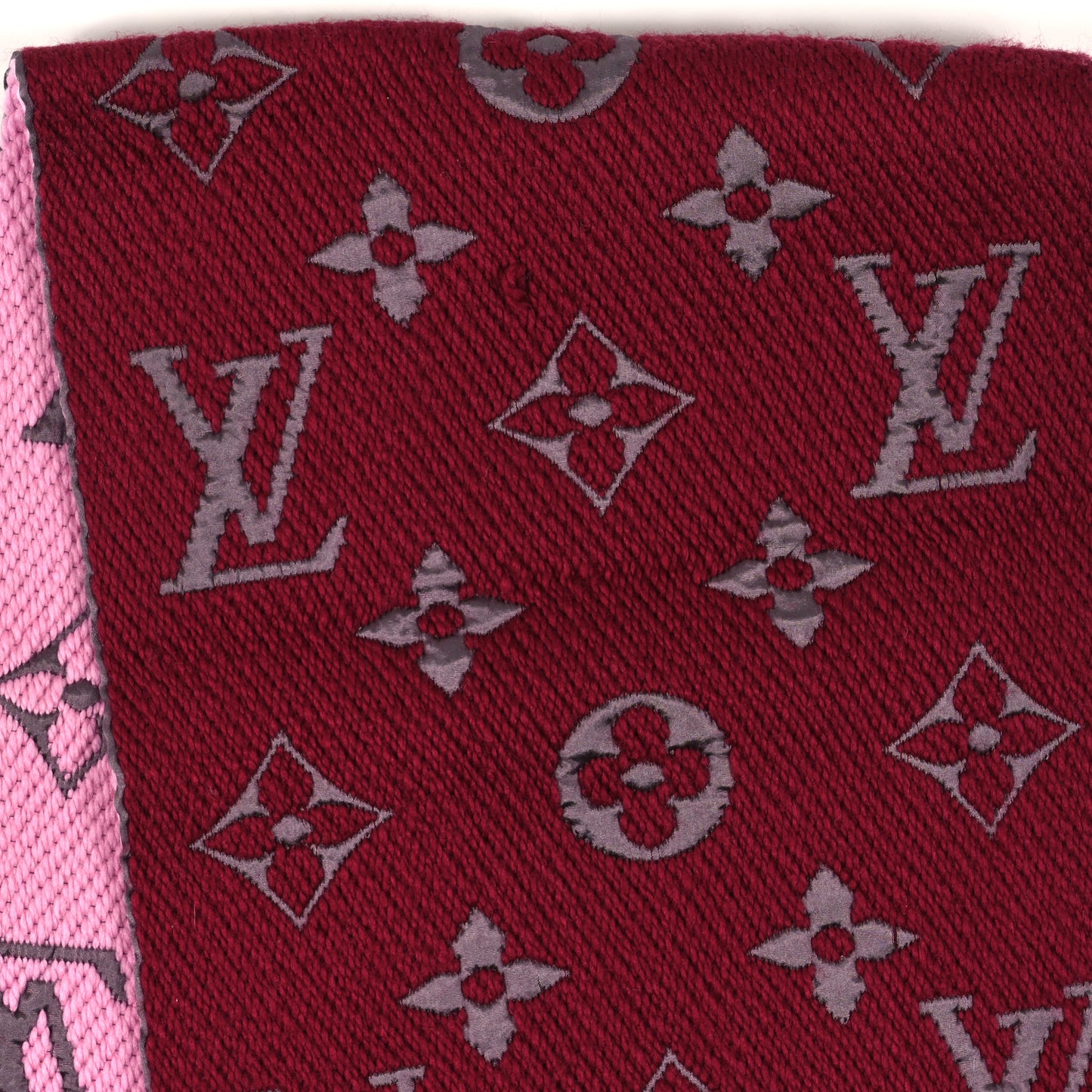 LOUIS VUITTON Wool Silk Logomania Duo Scarf Wine