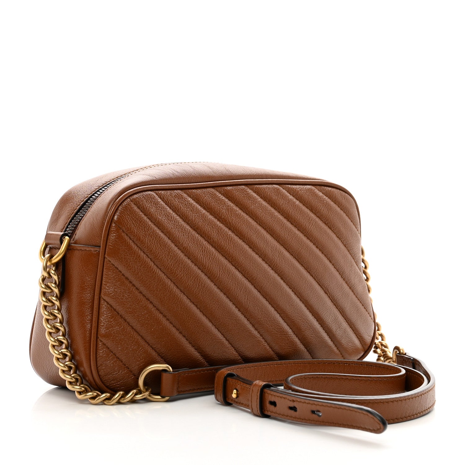 Gucci Glazed Calfskin Matelasse Diagonal Small GG Marmont Chain Shoulder Bag Cuir 3 of 10