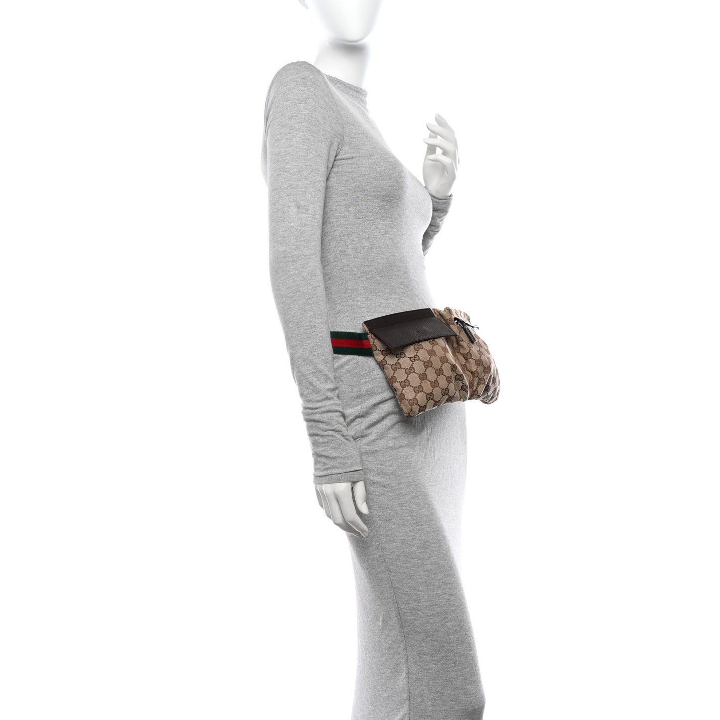 GG Monogram Double Pocket Belt Bag Dark Brown