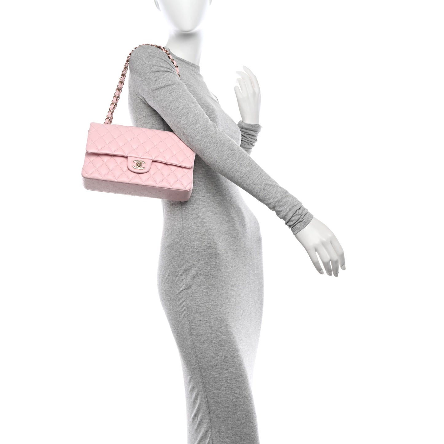 Caviar Quilted Medium Double Flap Light Pink