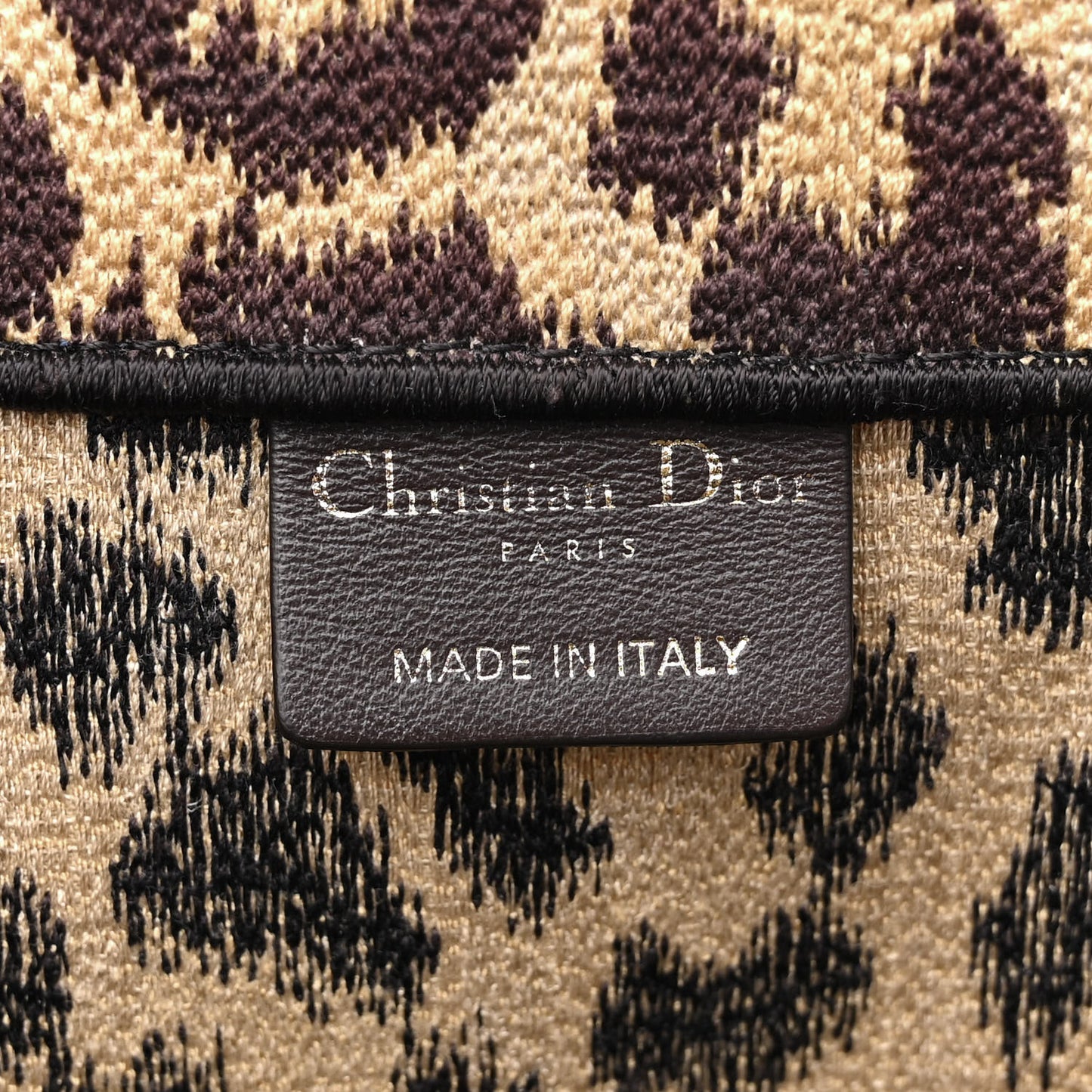 Canvas Mizza Embroidered Large Leopard Book Tote Beige