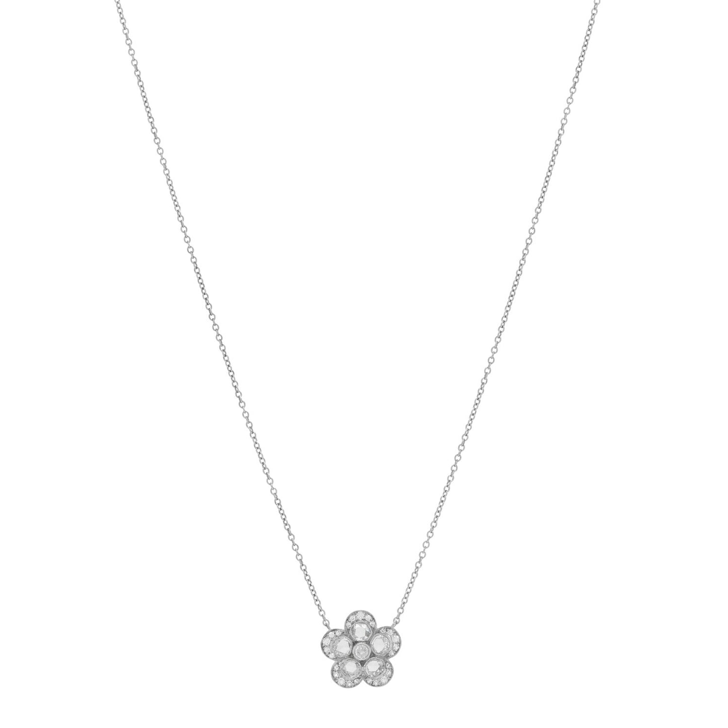 Platinum Diamond Enchant Garden Rose Cut Flower Pendant Necklace