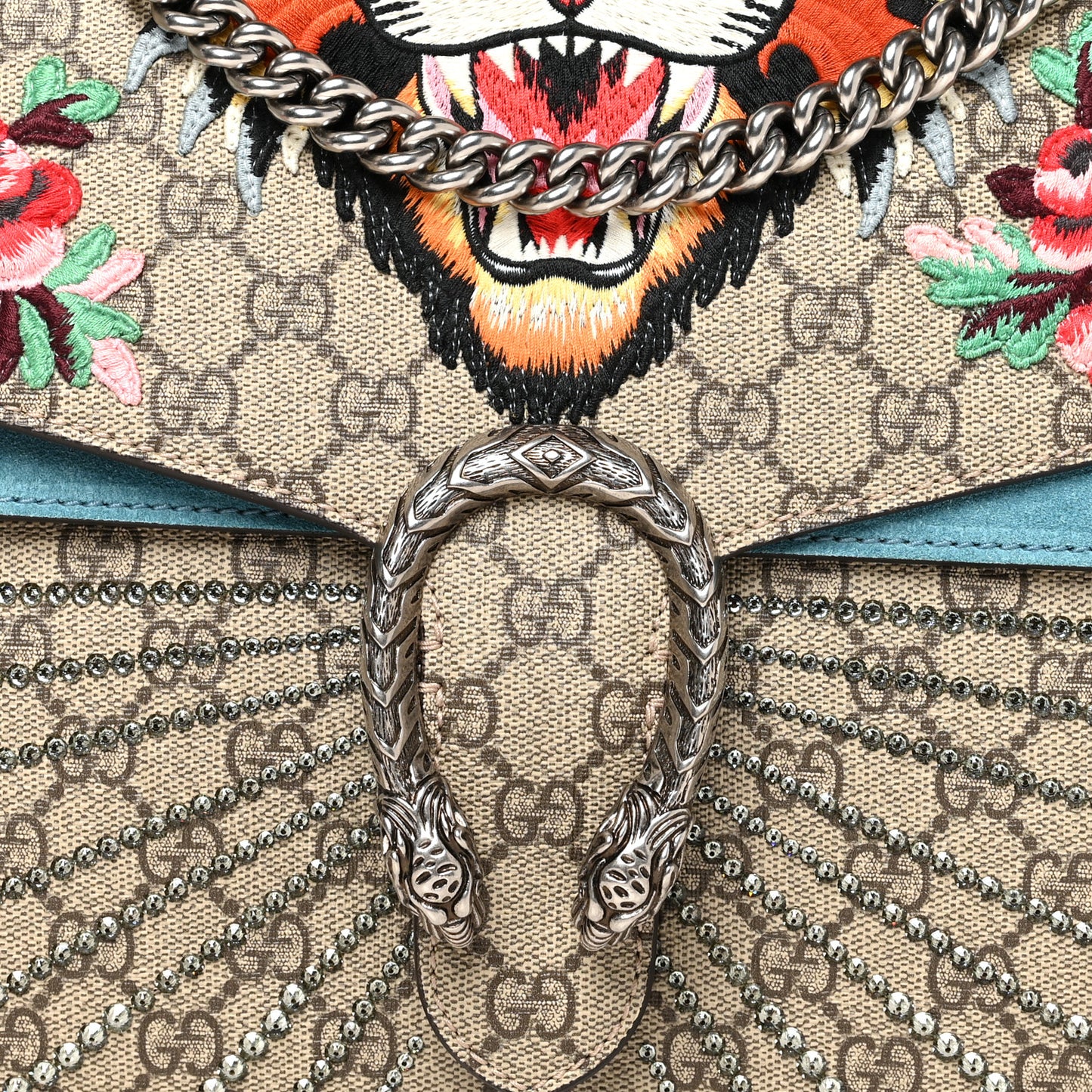 GG Supreme Monogram Angry Cat Embroidered Medium Dionysus Shoulder Bag Beige Ultramarine