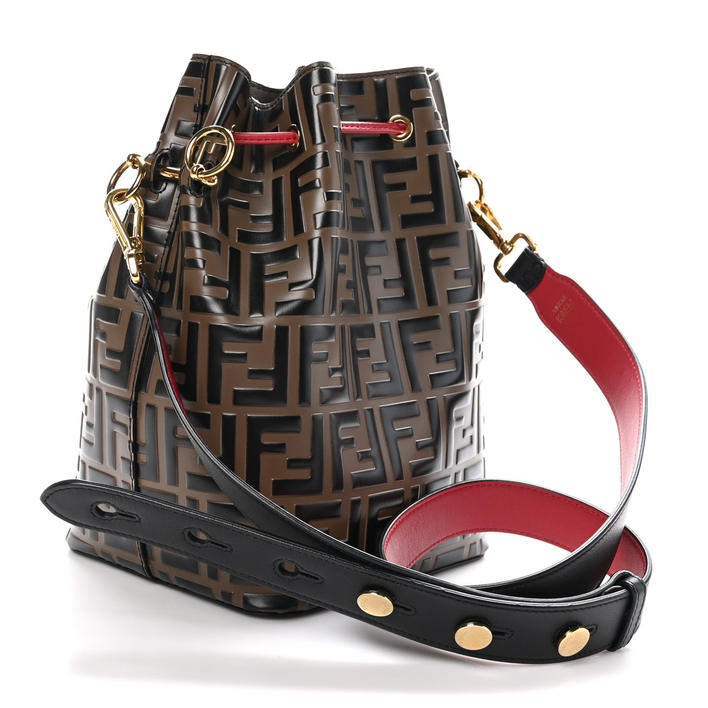 Vitello Grace F is Fendi Bi-Color FF 1974 Embossed Grande Mon Tresor Bucket Bag Maya Black Fragola