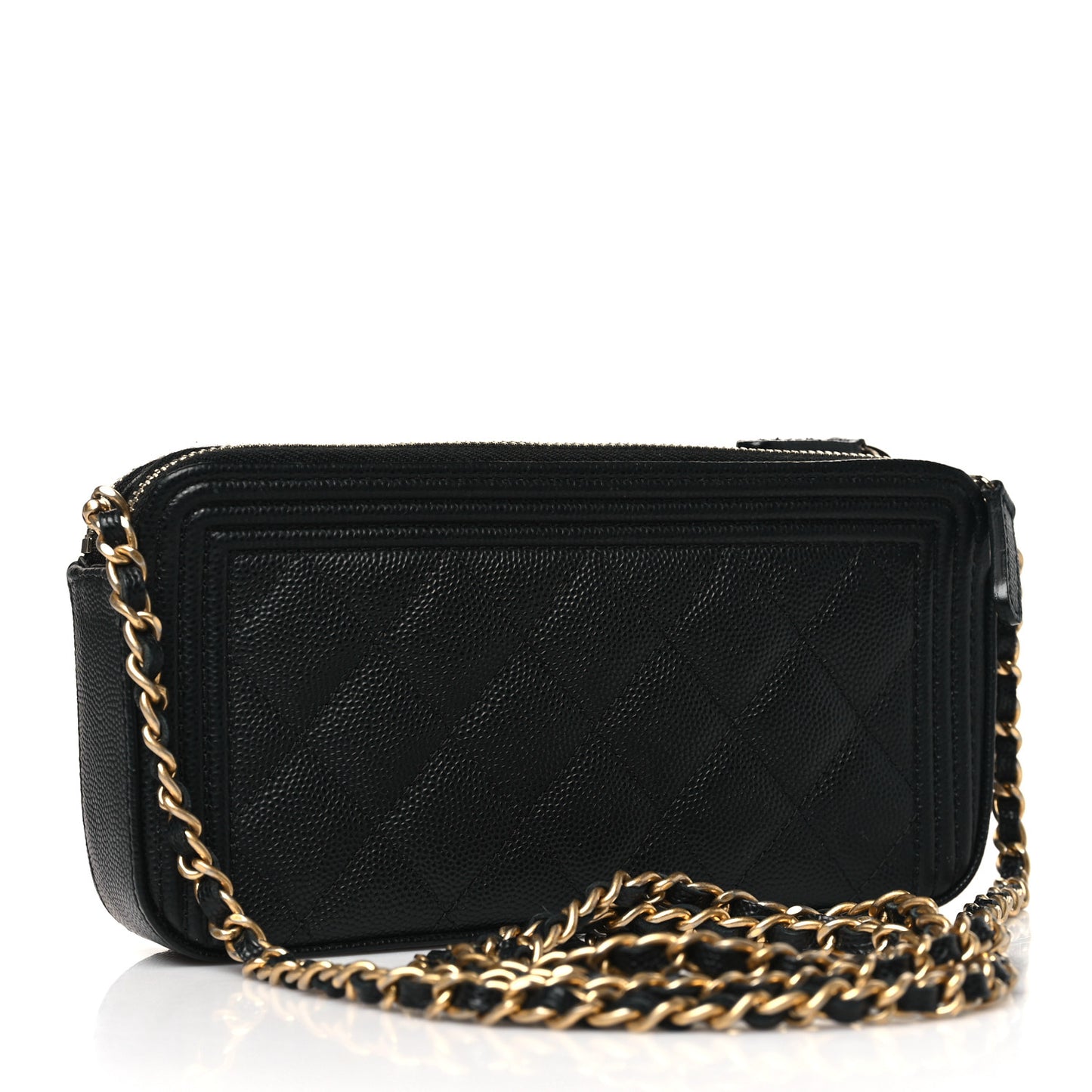 Caviar Quilted Small Clutch With Chain Black