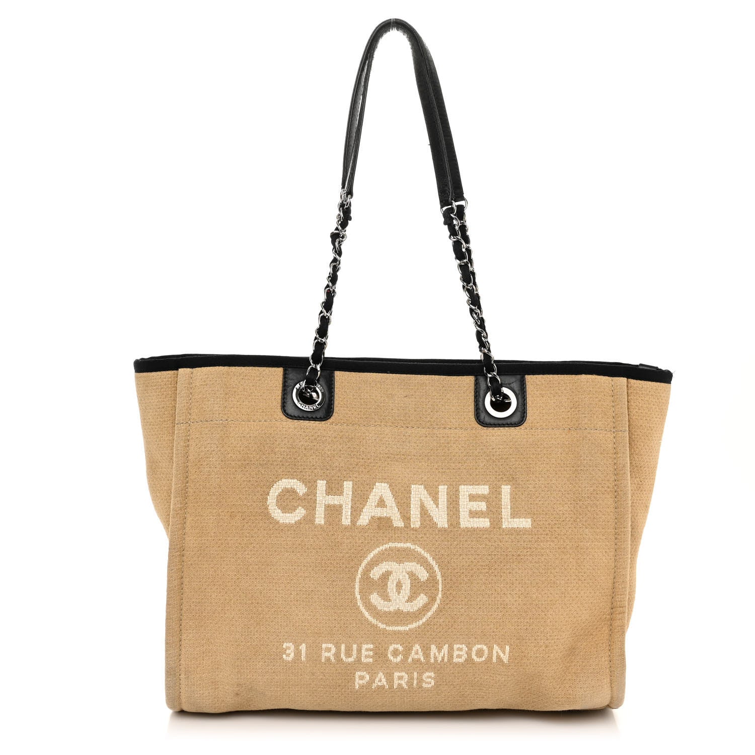 Chanel Canvas Small Deauville Tote Beige Black 1 of 10