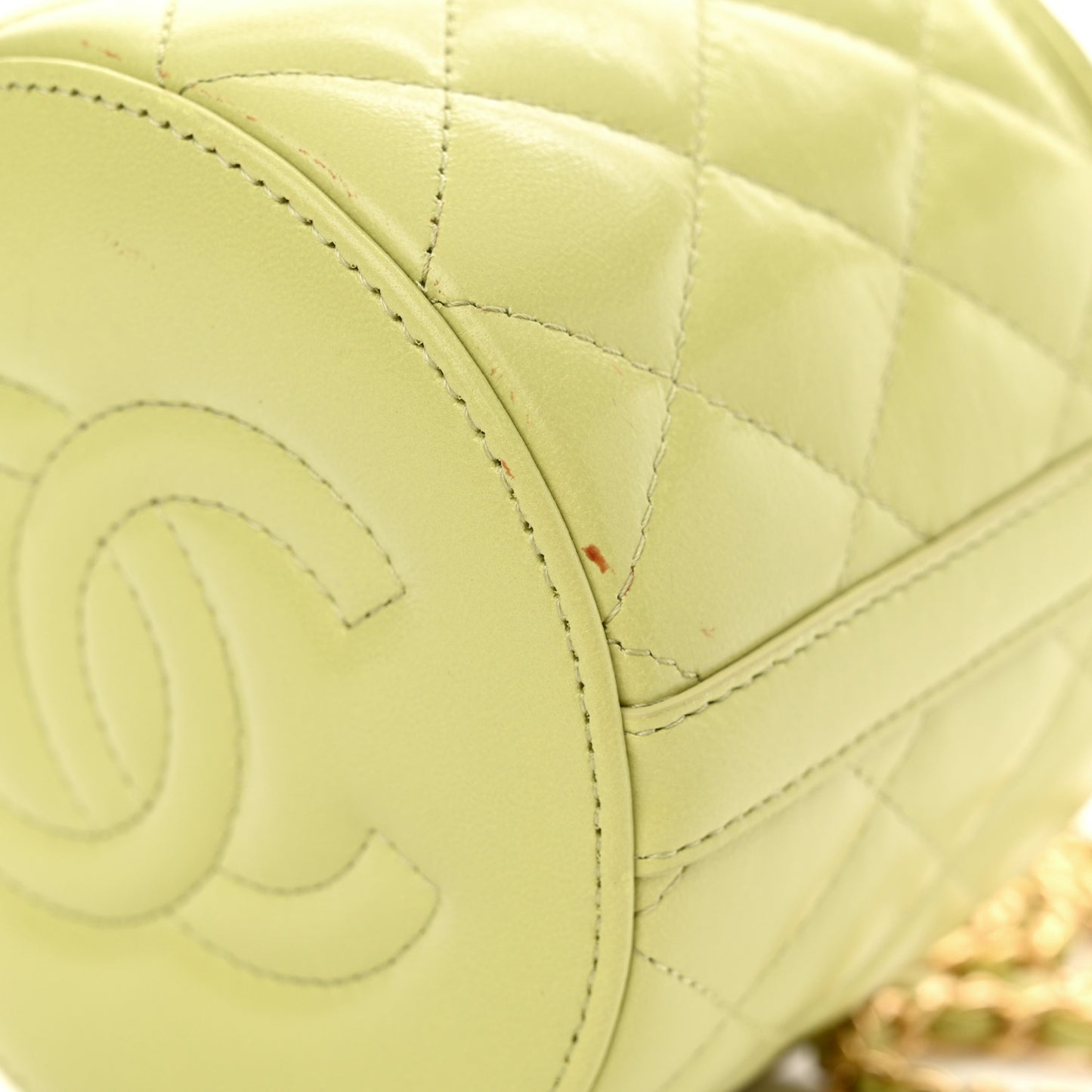 Shiny Lambskin Quilted Chain Top Handle Vanity With Chain Light Green
