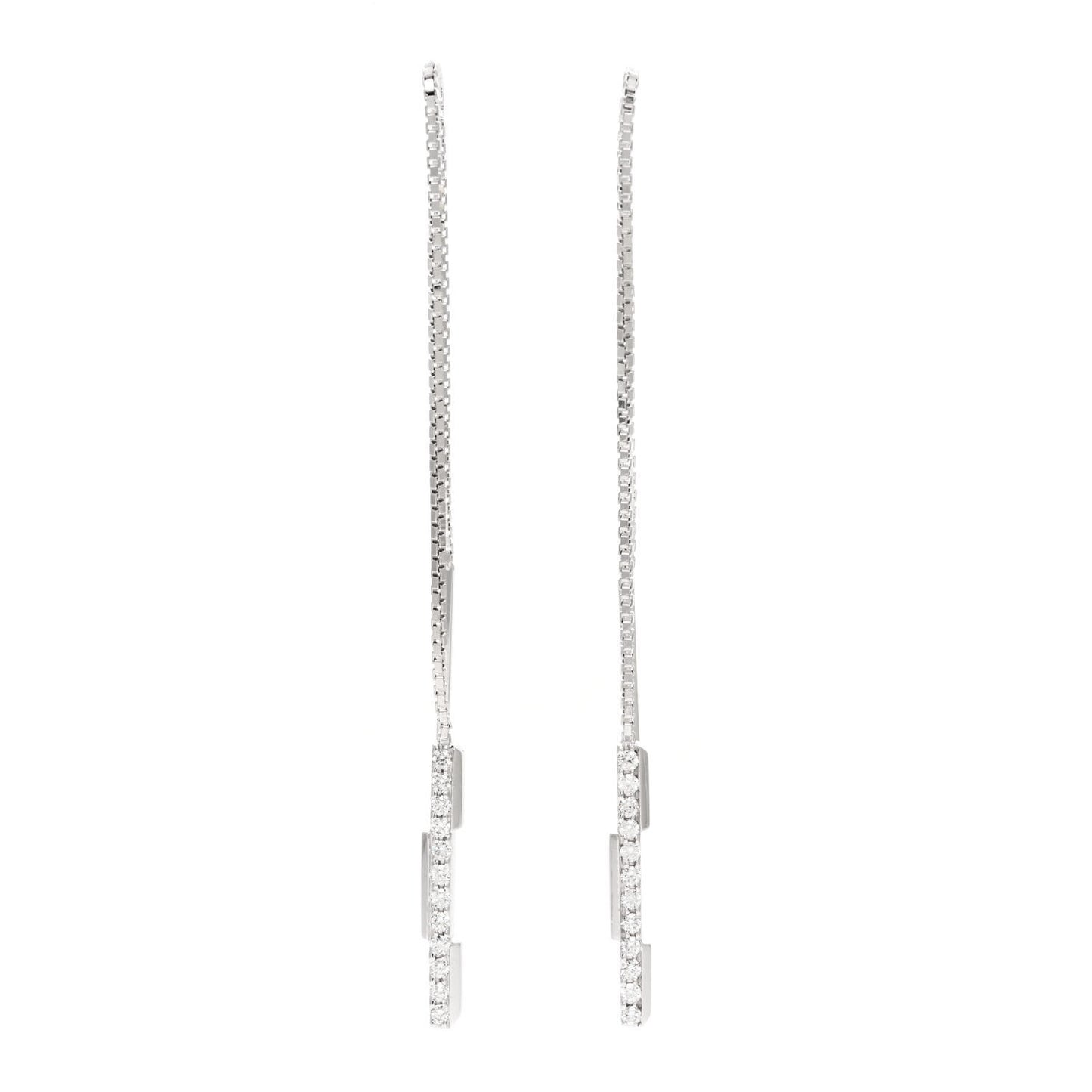 18K White Gold Diamond Link to Love Chain Earrings