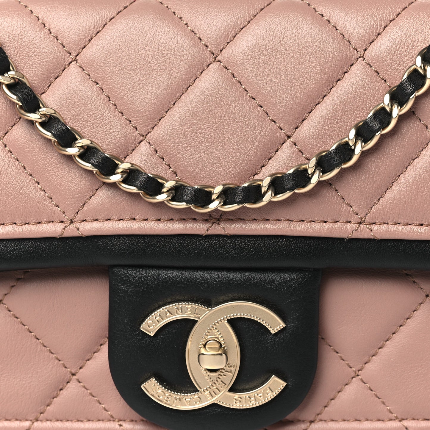 Lambskin Quilted Small Graphic Flap Beige Black