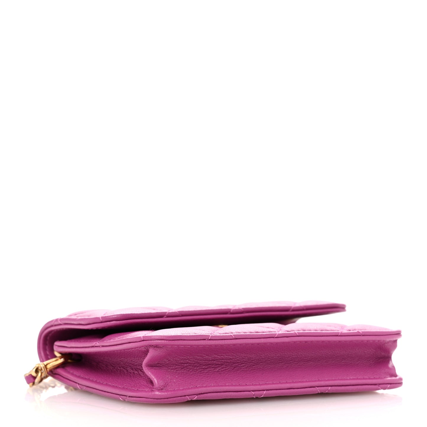 Lambskin Quilted Pearl Crush Clutch With Chain Purple