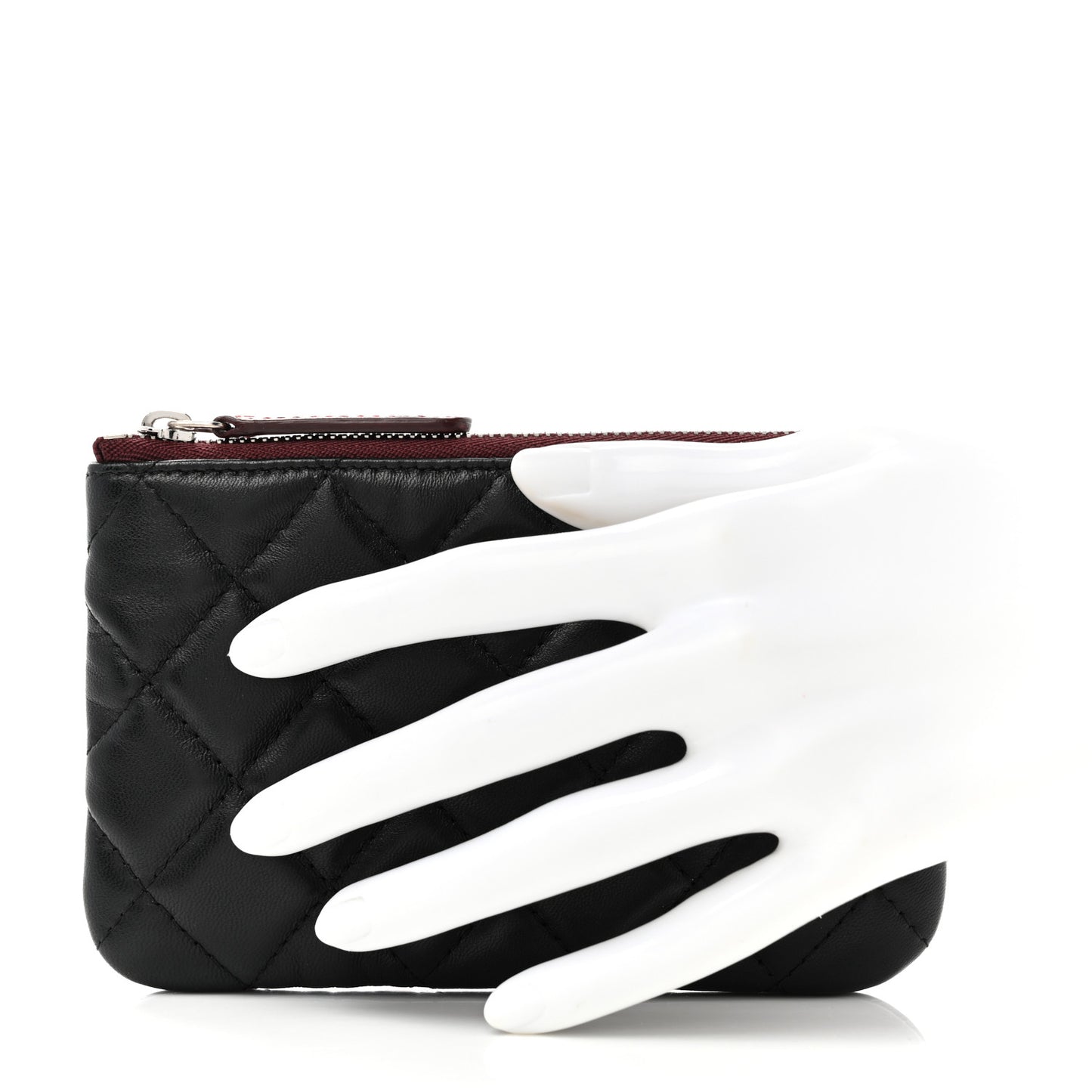 Lambskin Quilted Small Cosmetic Case Black