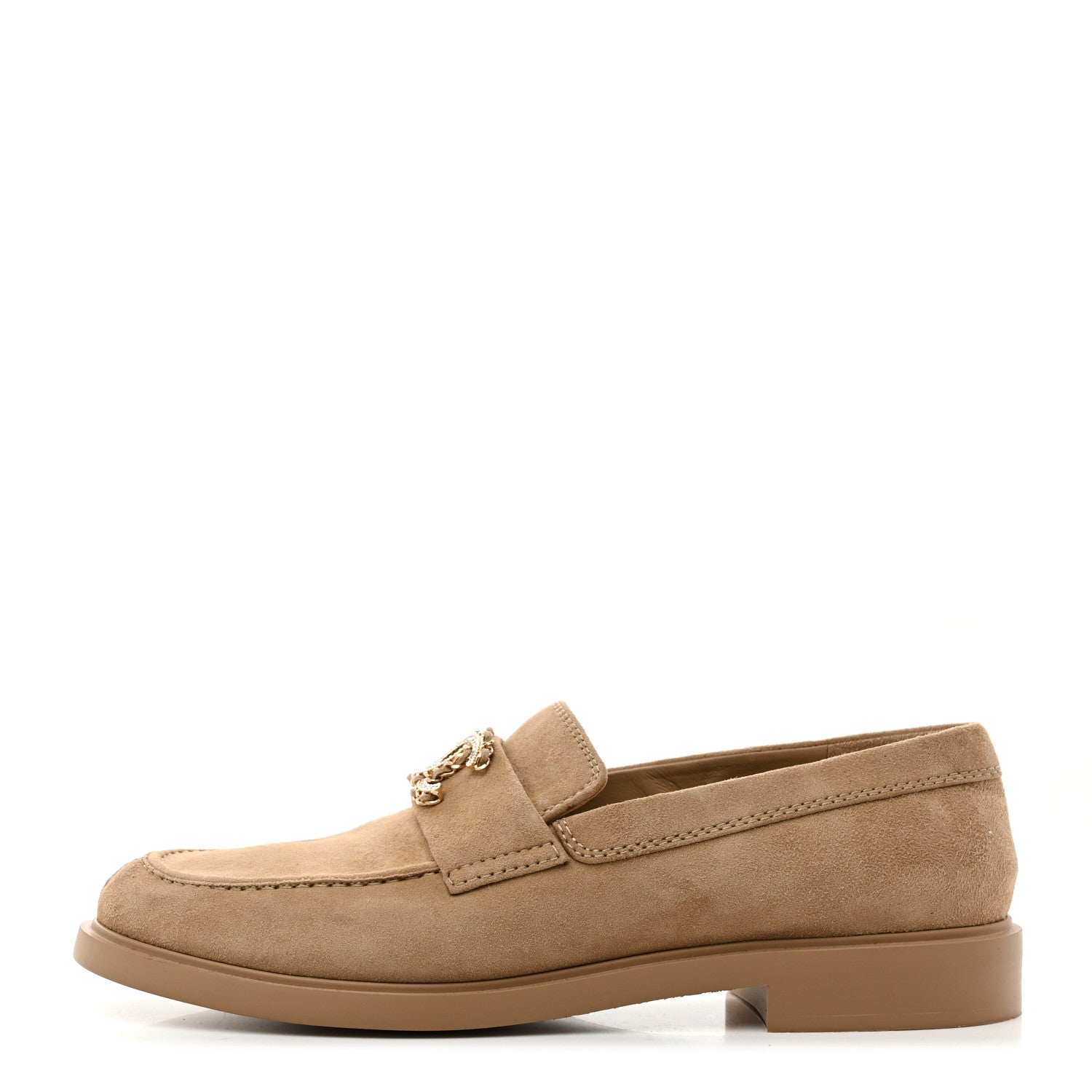 Chanel Suede Kidskin Crystal CC Loafers 38 Dark Beige 1791377