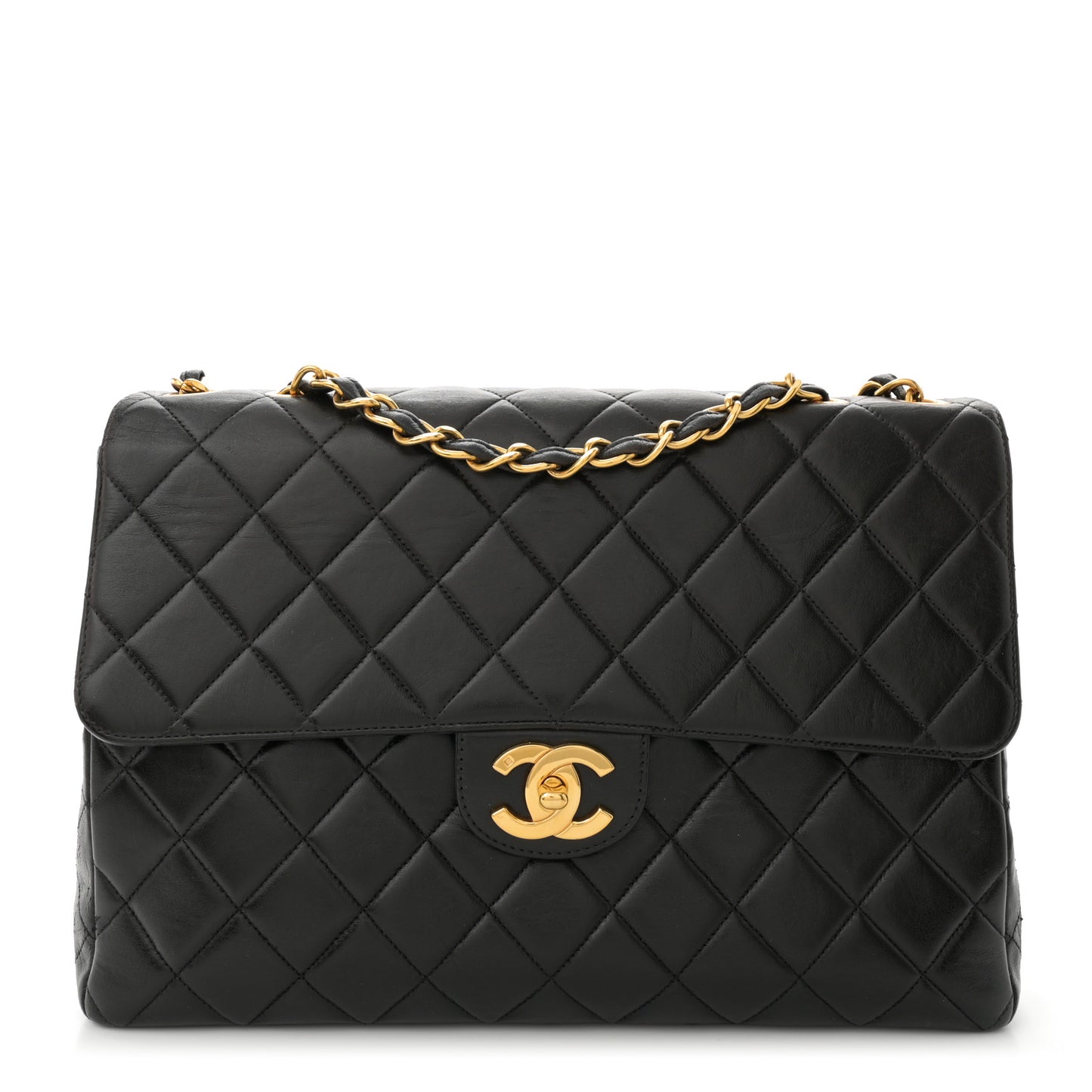 Lambskin Quilted Jumbo Single Flap Black