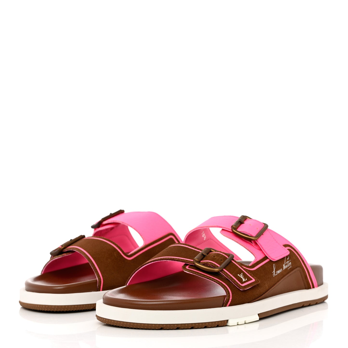 Mix Materials Mens LV Script Trainer Mules 10.5 Brown pink